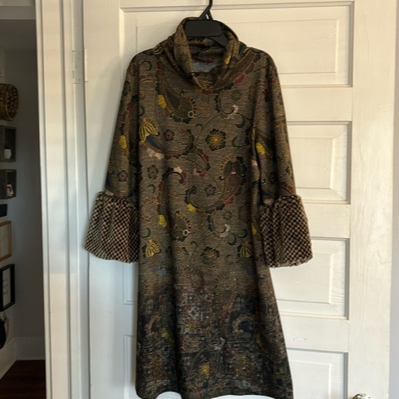 Isle By Melis Kozan Dress with Faux Fur Checkerboard Sleeves - Picture 1 of 5